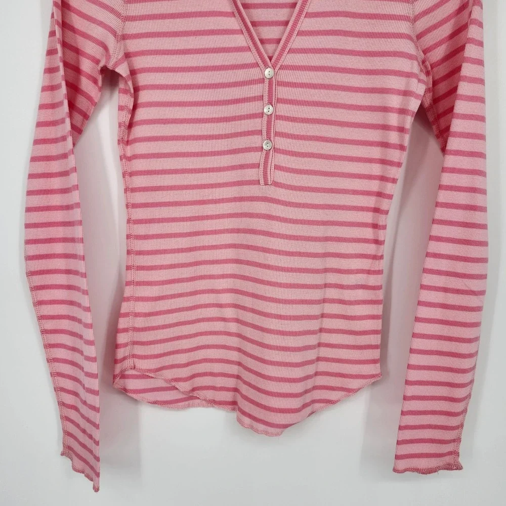 J.Crew Y2K Retro 2000s Preppy Ribbed Knit Henley Top Size M Pink Striped NWT